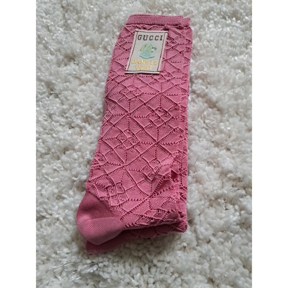 Gucci Perforated knit cotton socks 722617 3GAGO 5800‎ Pink Rabbit Small 18-20 CM